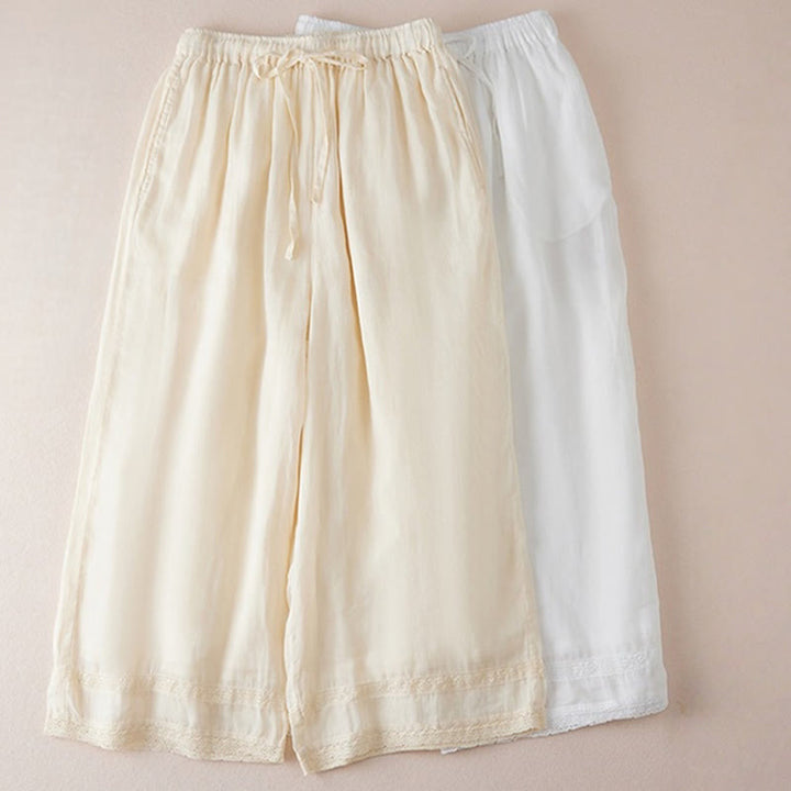 Buddha Stonesカジュアル裏地デザイン コットン レディース 7-8丈 ワイドレッグパンツ ポケット付き - image 15