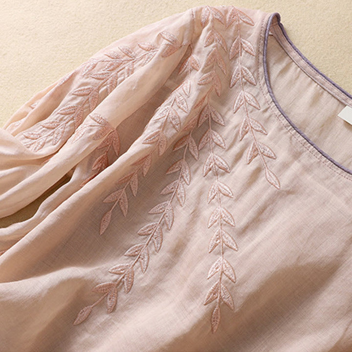 Buddha Stones刺繍の葉っぱ柄レディース半袖Tシャツ - image 13