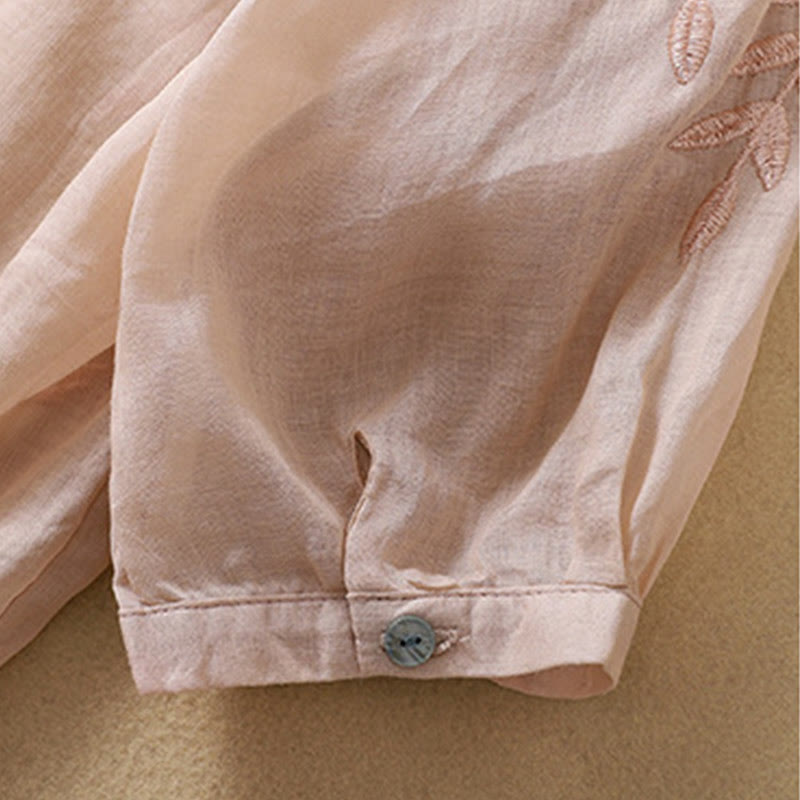 Buddha Stones刺繍の葉っぱ柄レディース半袖Tシャツ - image 16