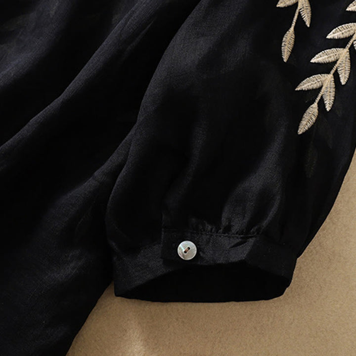 Buddha Stones刺繍の葉っぱ柄レディース半袖Tシャツ - image 26