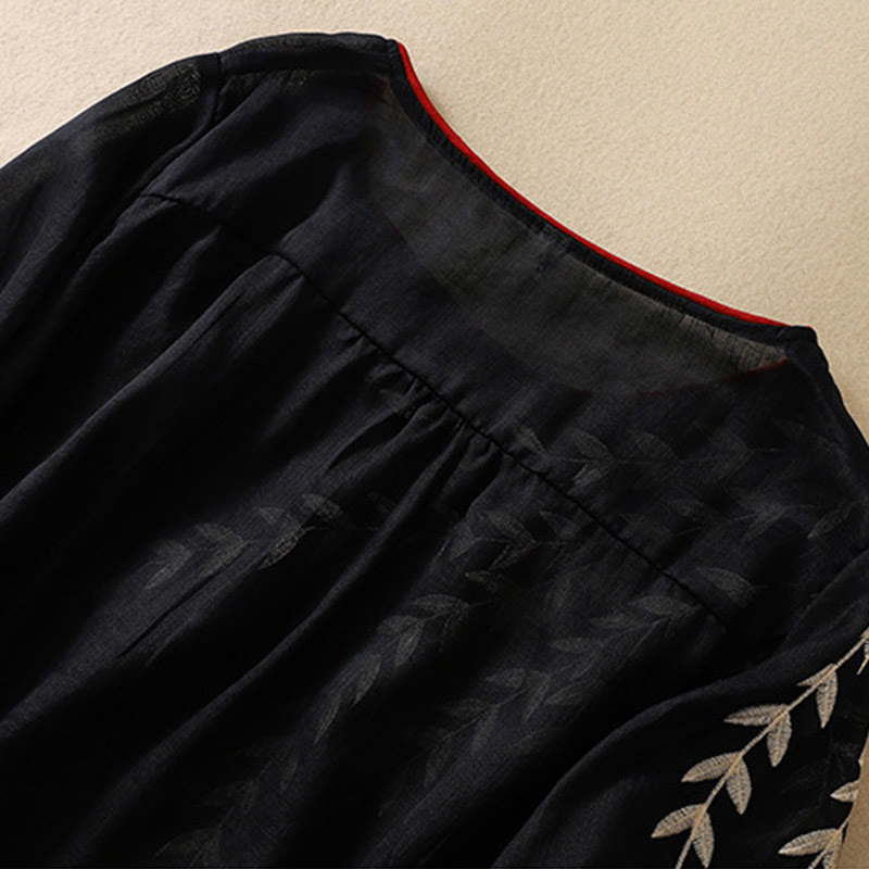 Buddha Stones刺繍の葉っぱ柄レディース半袖Tシャツ - image 25