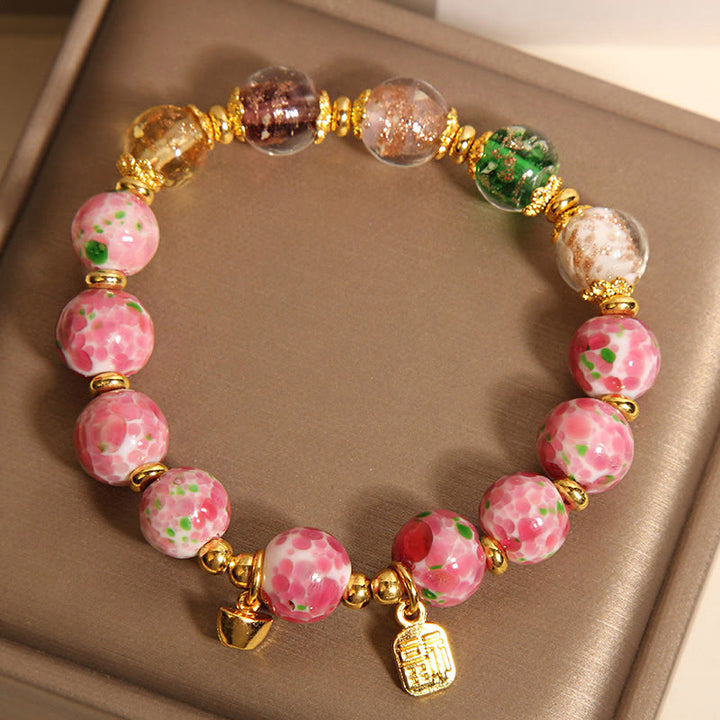 Buddha Stones 福文字ピンクLiuli幸運ブレスレット - image 3