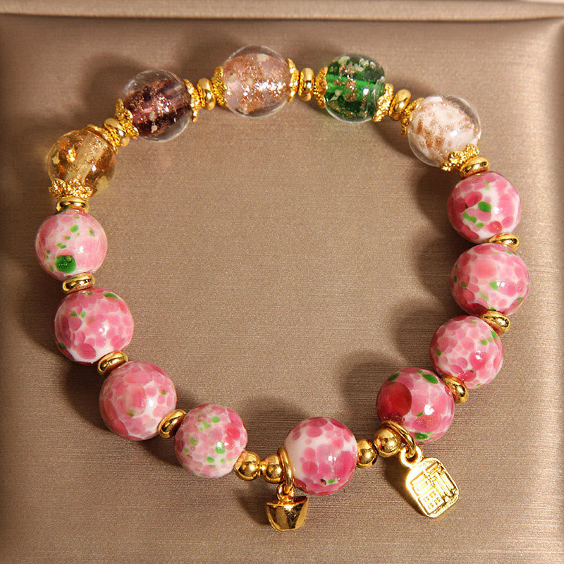 Buddha Stones 福文字ピンクLiuli幸運ブレスレット - image 5