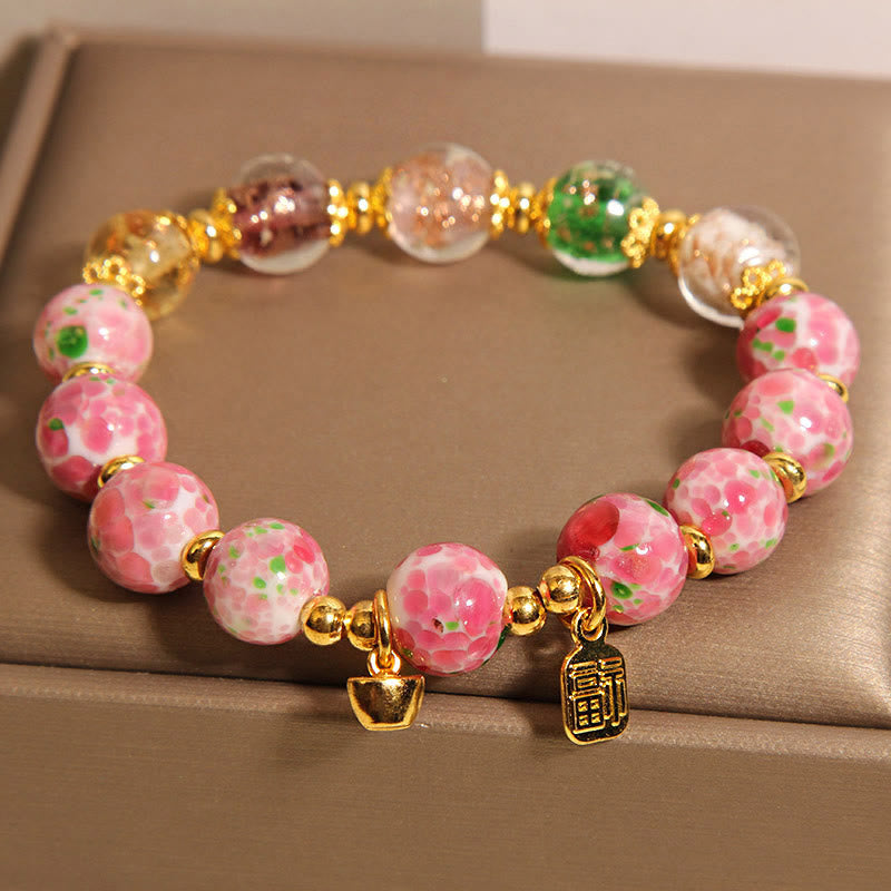 Buddha Stones 福文字ピンクLiuli幸運ブレスレット - image 2