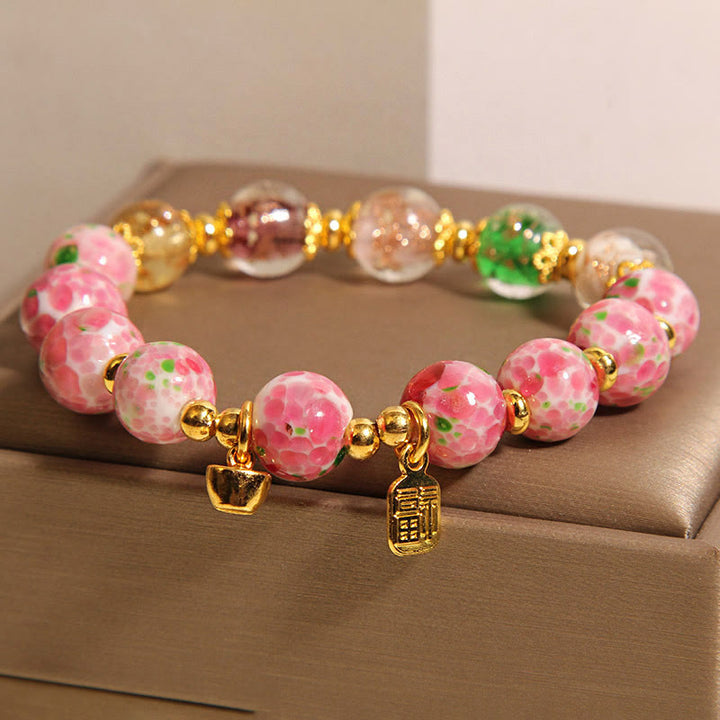 Buddha Stones 福文字ピンクLiuli幸運ブレスレット - image 1