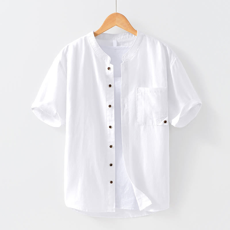 Buddha Stonesシンプルボタンデザイン メンズ 半袖 コットンリネン シャツ ポケット付き - 白 - US/UK/AU42、 EU52 (3XL) - image 7