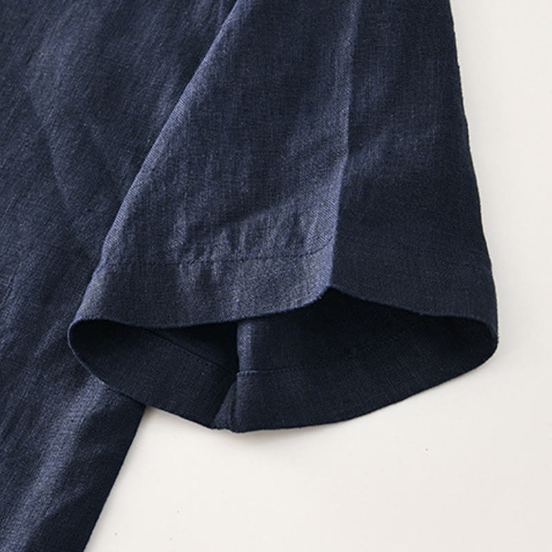 Buddha Stones無地ボタン メンズ 半袖 リネンシャツ ポケット付き - image 17