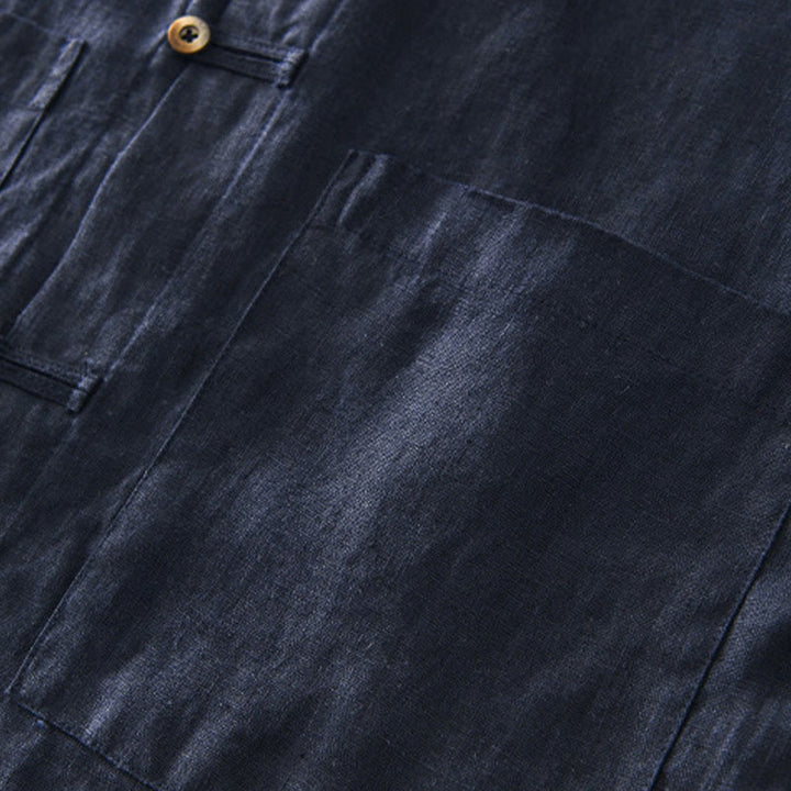 Buddha Stones無地ボタン メンズ 半袖 リネンシャツ ポケット付き - image 16