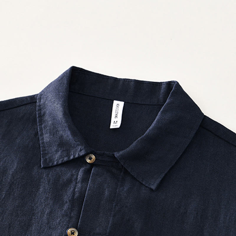 Buddha Stones無地ボタン メンズ 半袖 リネンシャツ ポケット付き - image 13