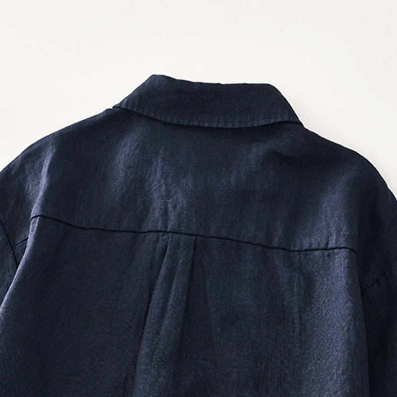 Buddha Stones無地ボタン メンズ 半袖 リネンシャツ ポケット付き - image 14