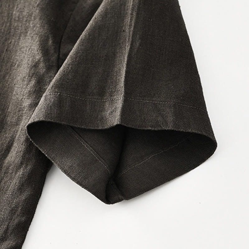 Buddha Stones無地ボタン メンズ 半袖 リネンシャツ ポケット付き - image 24