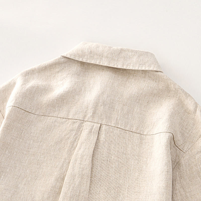 Buddha Stones無地ボタン メンズ 半袖 リネンシャツ ポケット付き - image 2