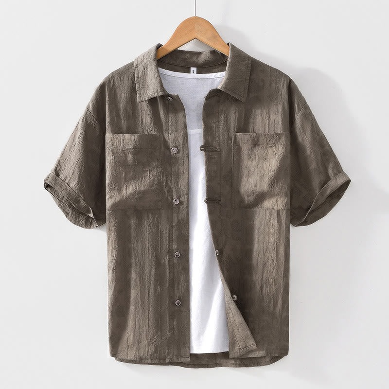 Buddha Stones通勤用無地ボタンメンズ半袖シャツ（ポケット付き） - オリーブ - US/UK/AU42、 EU52 (3XL) - image 17