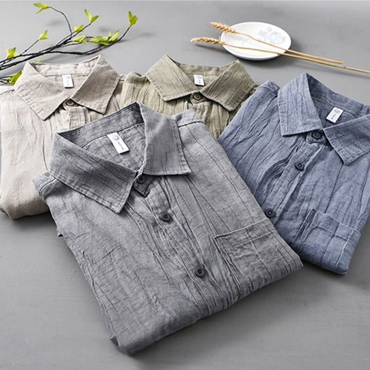 Buddha Stonesレトロプリーツボタン メンズ 長袖 ラミーリネン 長袖シャツ ポケット付き - image 22