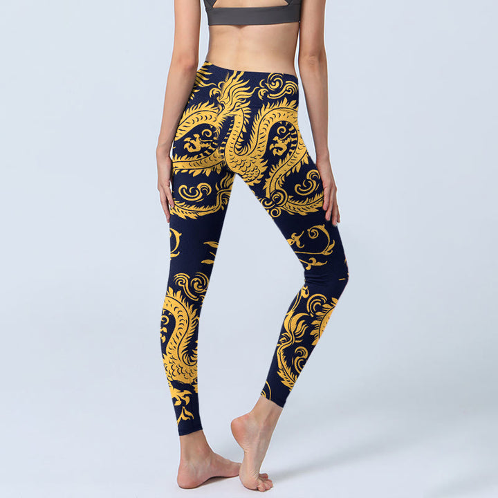 Buddha Stonesゴールデンドラゴン ヴァインプリント ジムレギンス レディース ヨガパンツ - image 5