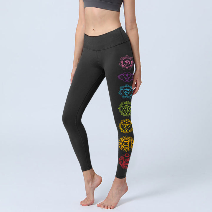 Buddha StonesOMシンボル サンスクリット文字プリント ジムレギンス レディース ヨガパンツ - 黒 - US18、 UK/AU22、 EU50 (4XL) - image 1