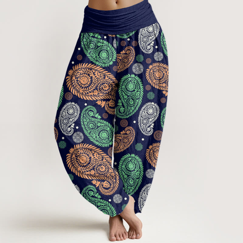 Buddha Stones、カシューナッツ、花、葉、つる、ひまわり柄、レディース、伸縮性ウエスト、ハーレムパンツ - 海軍 - US22、 UK/AU26、 EU54 (6XL) - image 8
