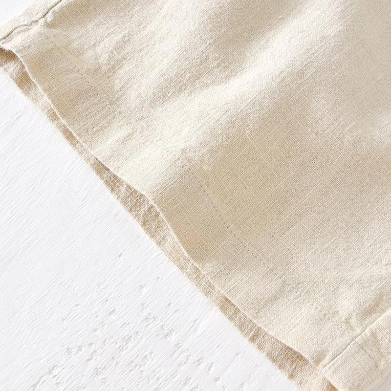 Buddha Stones夏用 無地 ドローストリング 伸縮性ウエスト メンズ コットンリネン ショートパンツ ポケット付き - image 4