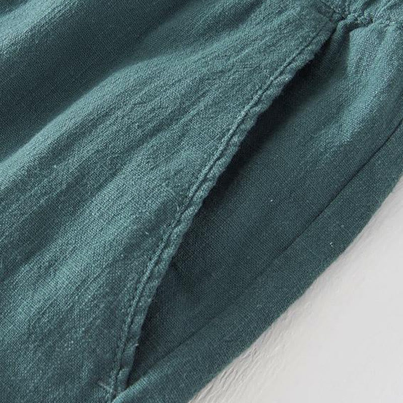 Buddha Stones夏用 無地 ドローストリング 伸縮性ウエスト メンズ コットンリネン ショートパンツ ポケット付き - image 24