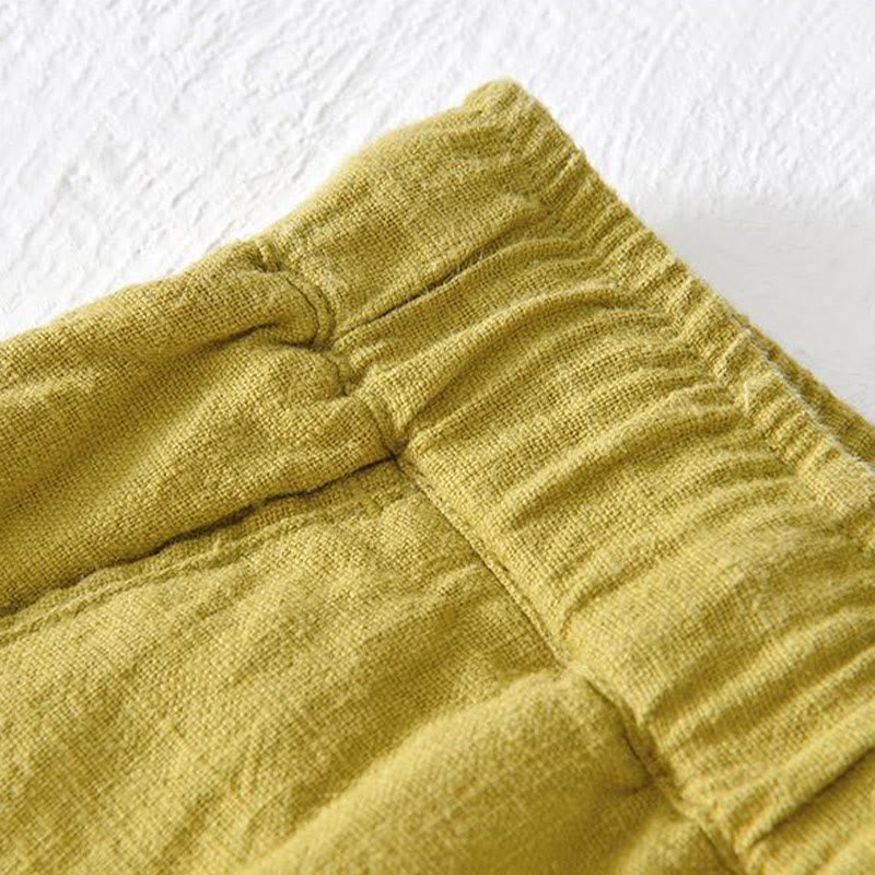 Buddha Stones夏用 無地 ドローストリング 伸縮性ウエスト メンズ コットンリネン ショートパンツ ポケット付き - image 13