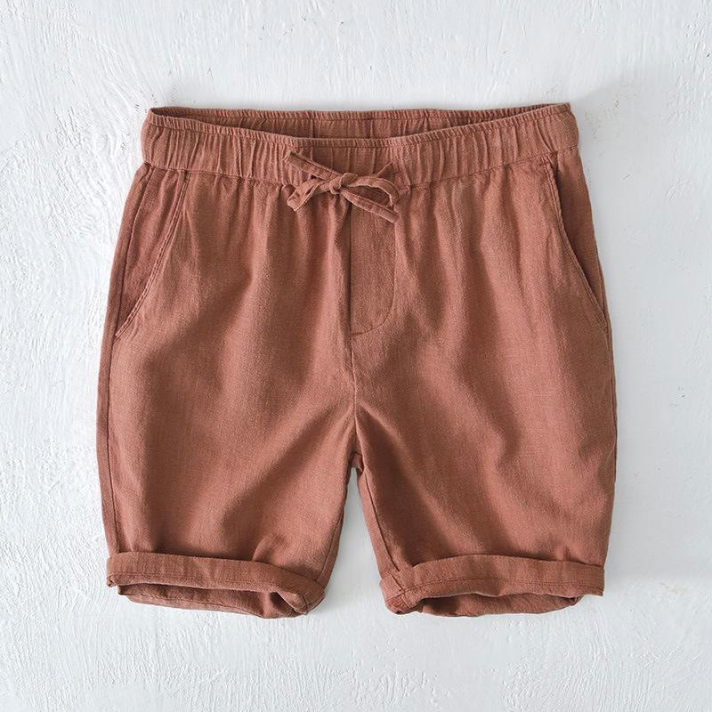 Buddha Stonesサマー 無地 ドローストリング ゴムウエスト メンズ ラミー リネン コットン ショートパンツ ポケット付き - サンディブラウン - US/UK/AU44、 EU54 (4XL) - image 33