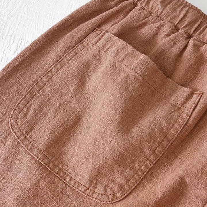 Buddha Stonesサマー 無地 ドローストリング ゴムウエスト メンズ ラミー リネン コットン ショートパンツ ポケット付き - image 35