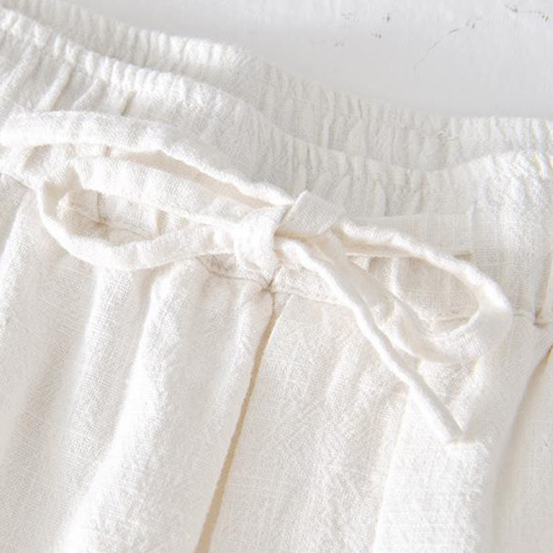 Buddha Stones夏用 無地 ドローストリング 伸縮性ウエスト メンズ コットンリネン ショートパンツ ポケット付き - image 6