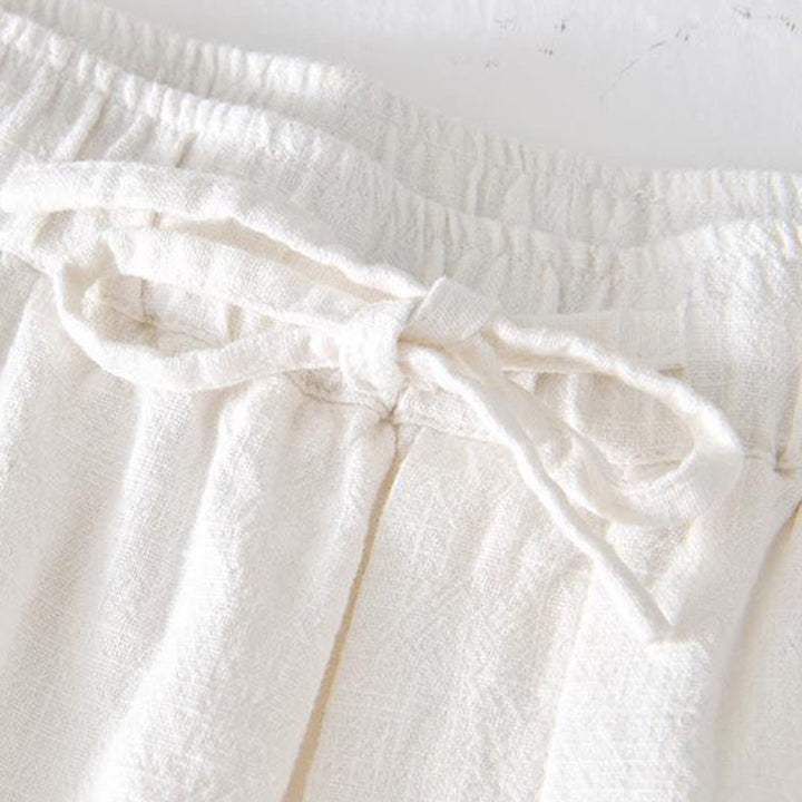 Buddha Stones夏用 無地 ドローストリング 伸縮性ウエスト メンズ コットンリネン ショートパンツ ポケット付き - image 6