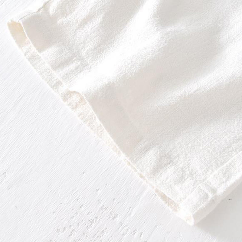 Buddha Stones夏用 無地 ドローストリング 伸縮性ウエスト メンズ コットンリネン ショートパンツ ポケット付き - image 9