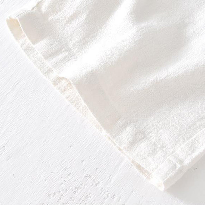 Buddha Stones夏用 無地 ドローストリング 伸縮性ウエスト メンズ コットンリネン ショートパンツ ポケット付き - image 9