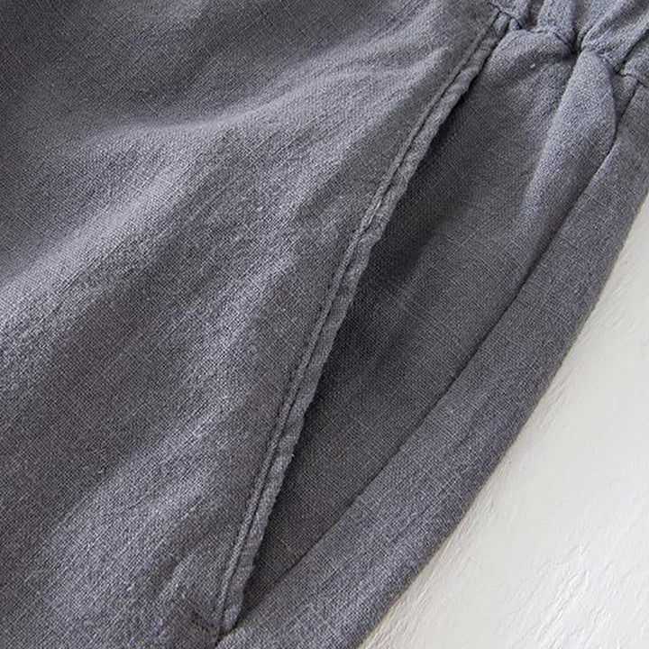 Buddha Stones夏用 無地 ドローストリング 伸縮性ウエスト メンズ コットンリネン ショートパンツ ポケット付き - image 19