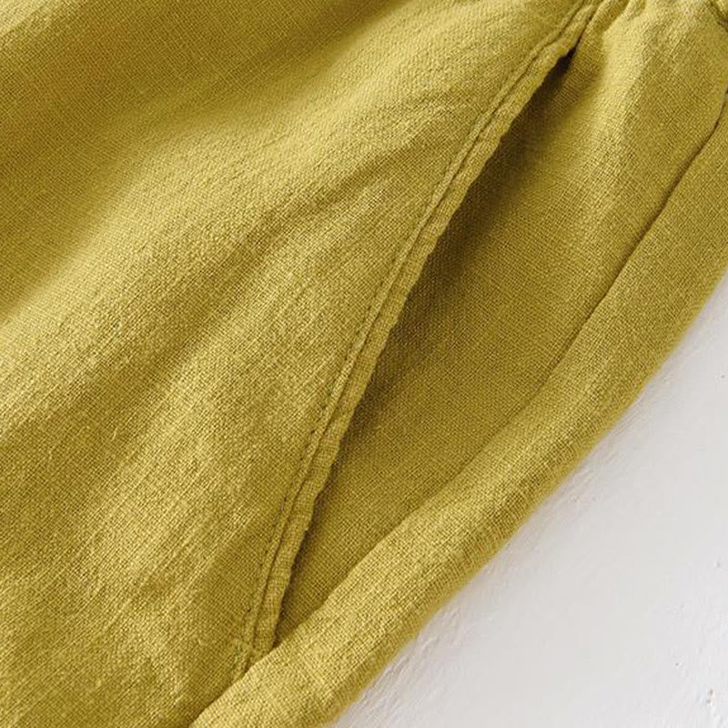 Buddha Stones夏用 無地 ドローストリング 伸縮性ウエスト メンズ コットンリネン ショートパンツ ポケット付き - image 14