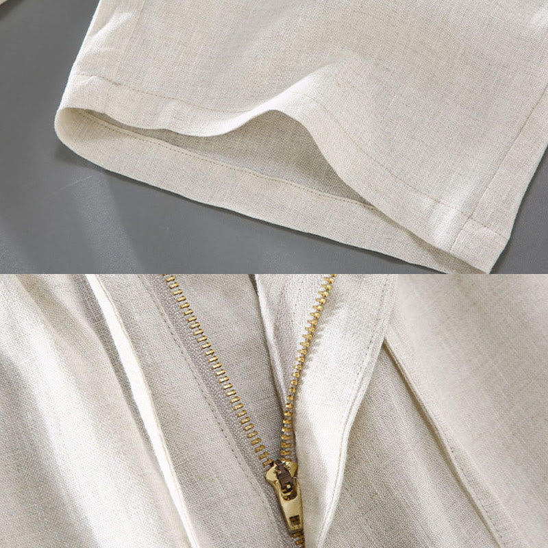 Buddha Stones夏用 無地 ドローストリングボタンデザイン メンズ リネン ショートパンツ ポケット付き - image 9