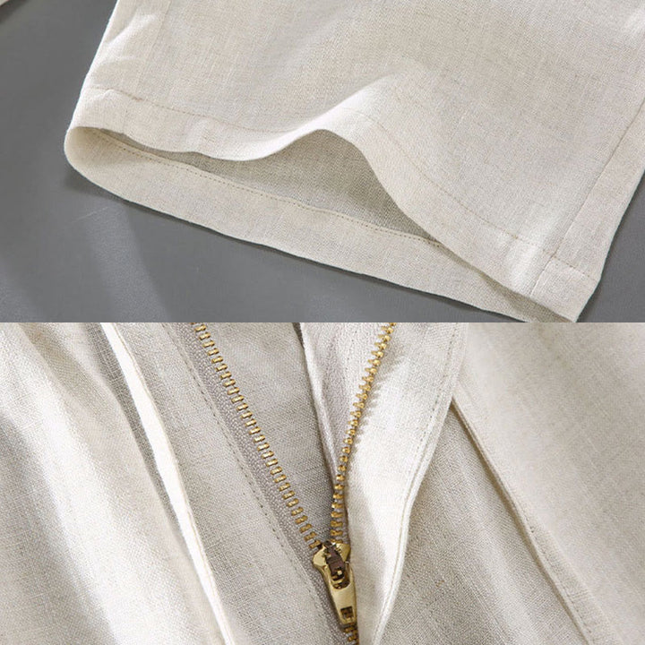 Buddha Stones夏用 無地 ドローストリングボタンデザイン メンズ リネン ショートパンツ ポケット付き - image 9