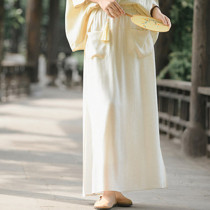 Buddha Stones無地 裾スリットデザイン レディース スカートパンツ ポケット付き - image 1