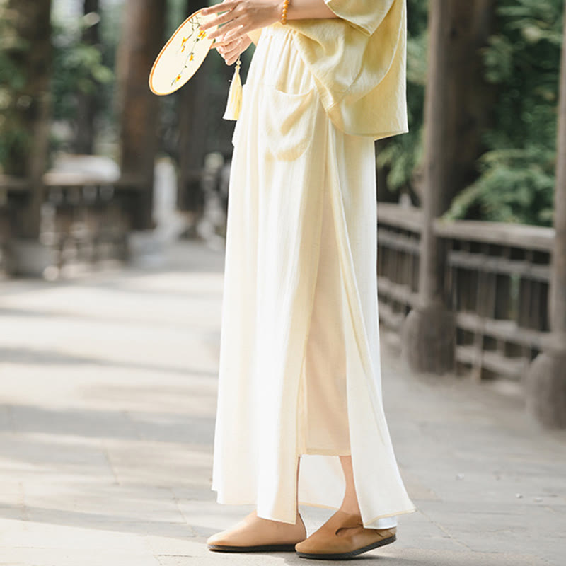 Buddha Stones無地 裾スリットデザイン レディース スカートパンツ ポケット付き - image 2