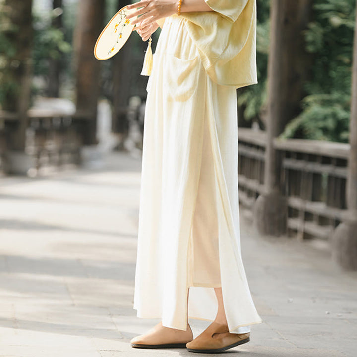 Buddha Stones無地 裾スリットデザイン レディース スカートパンツ ポケット付き - image 2