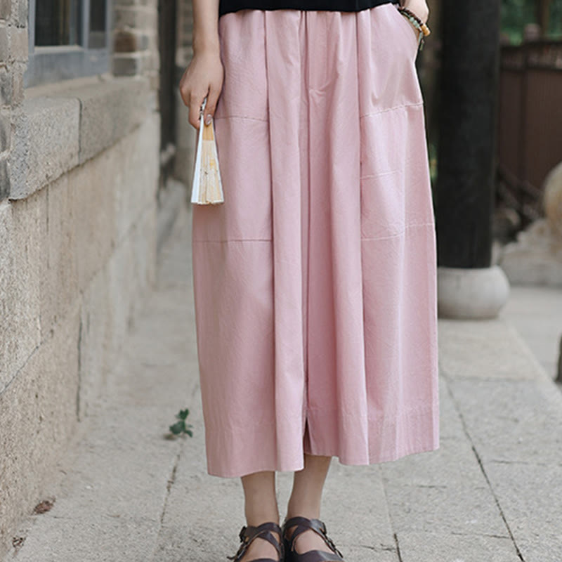 Buddha Stonesカジュアル 無地 コットン ハイウエスト レディース ワイドレッグ カプリ クロップドパンツ ポケット付き - image 9