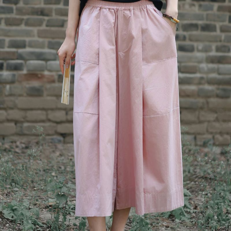 Buddha Stonesカジュアル 無地 コットン ハイウエスト レディース ワイドレッグ カプリ クロップドパンツ ポケット付き - image 13