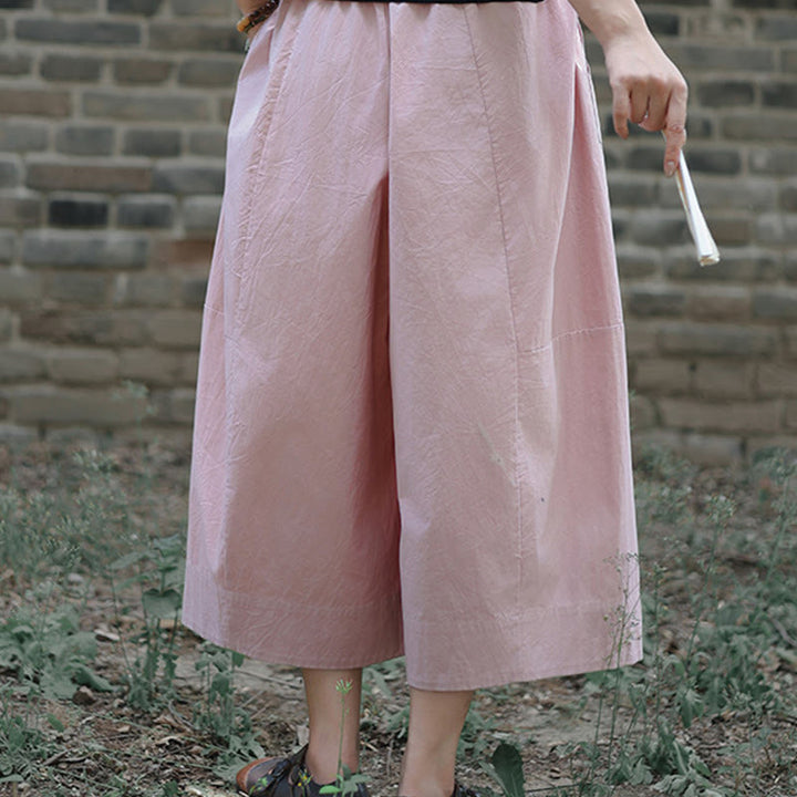 Buddha Stonesカジュアル 無地 コットン ハイウエスト レディース ワイドレッグ カプリ クロップドパンツ ポケット付き - image 12