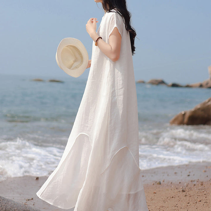 Buddha Stonesプレーン イレギュラーヘム 半袖 コットンリネン マキシドレス - image 20