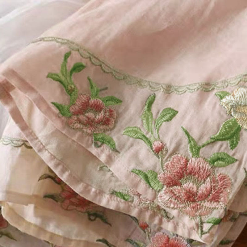 Buddha Stonesカジュアルヴィンテージ刺繍花柄中国風フロッグボタンクルーネックデザインレディースコットンリネンシャツ - image 10