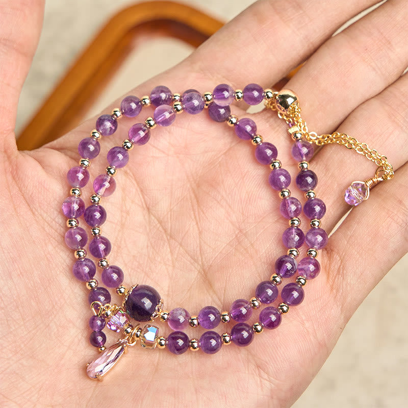 Buddha Stones天然アメジストビーズバランス多層ブレスレット