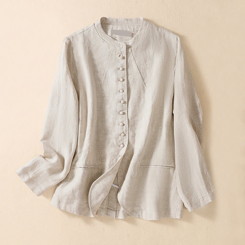 Buddha Stonesレディース スタンドカラー 長袖シャツ ポケット付き - ベージュ - US8-10，UK/AU12-14，EU40-42 (2XL) - image 0