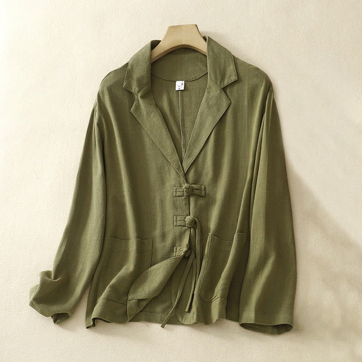 Buddha Stonesレディース コットンリネン フロッグボタン 長袖ジャケット ポケット付き - オリーブ - US12、 UK/AU16、 EU44 (2XL) - image 5