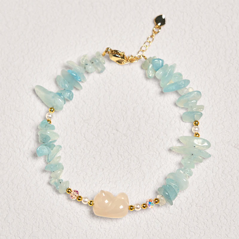 Buddha Stones天然不規則アクアマリンかわいい猫のヒーリングブレスレット - image 2