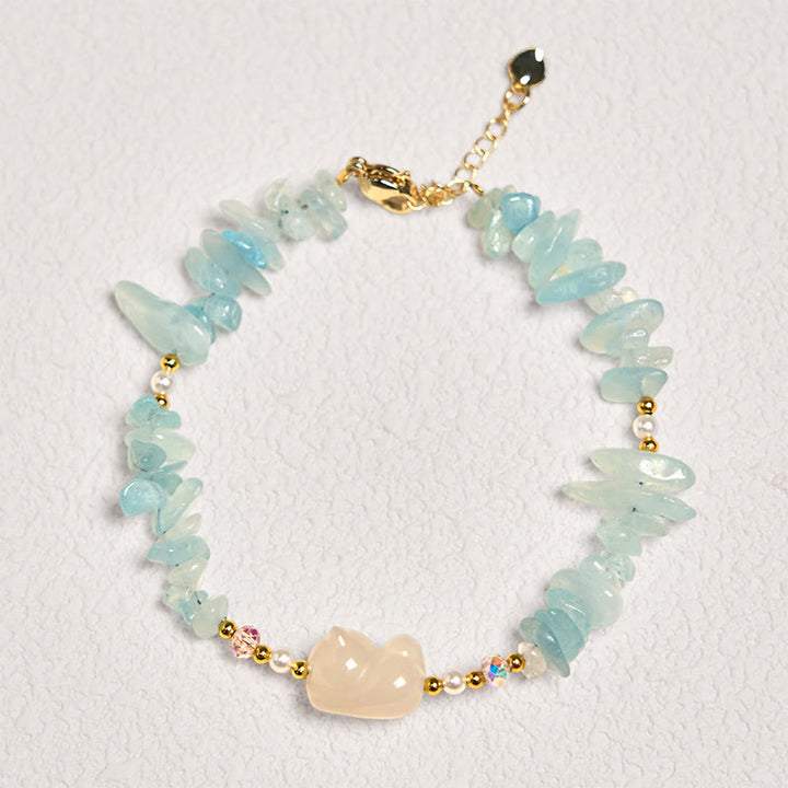 Buddha Stones天然不規則アクアマリンかわいい猫のヒーリングブレスレット - image 2