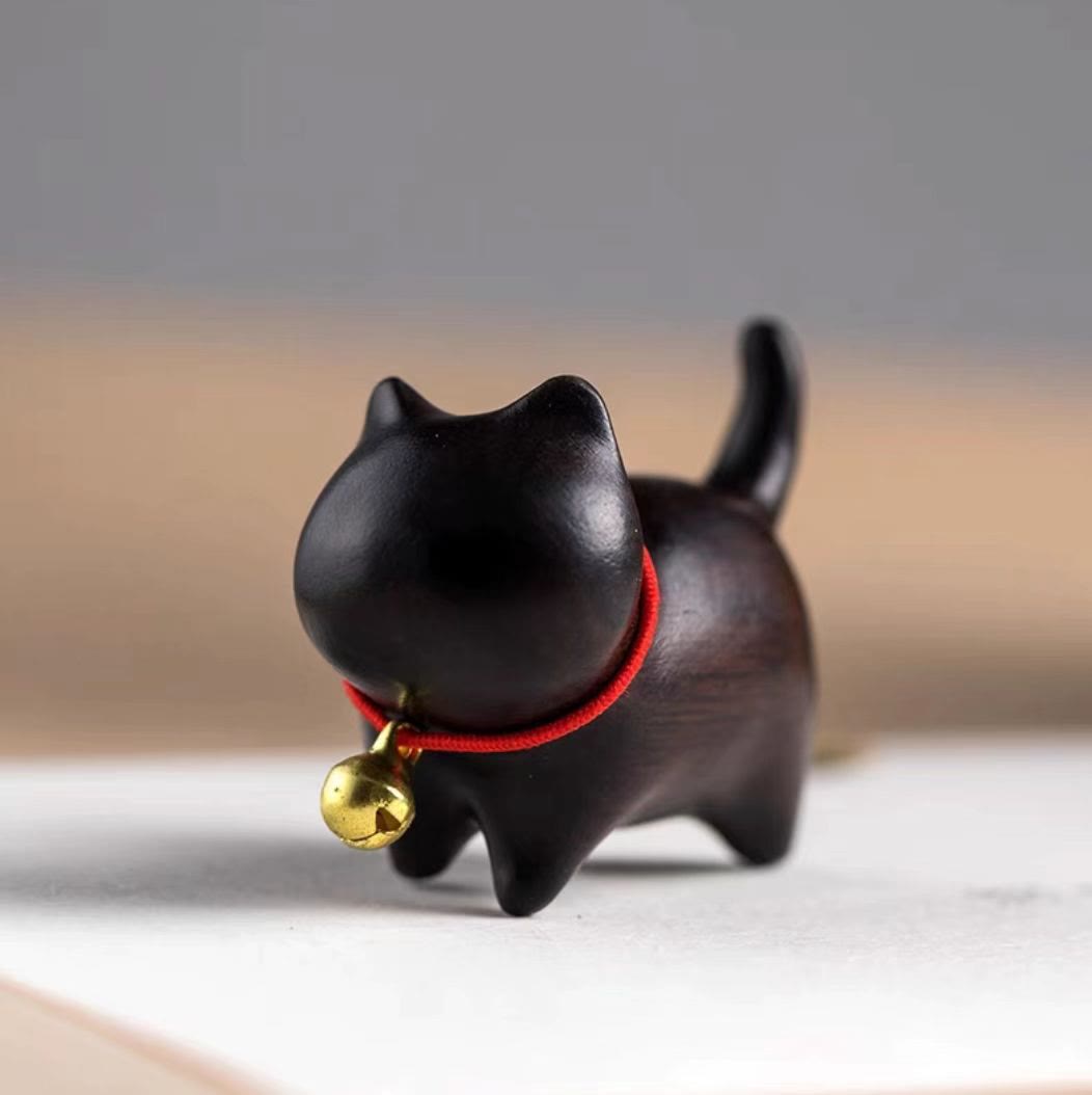 Buddha Stones緑白檀小葉紫檀かわいい猫の動物 心を落ち着かせる平和の装飾 - 黒檀の猫 - image 11