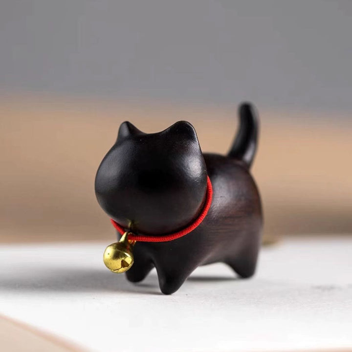 Buddha Stones緑白檀小葉紫檀かわいい猫の動物 心を落ち着かせる平和の装飾 - 黒檀の猫 - image 11
