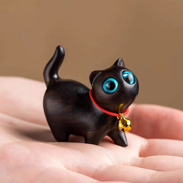Buddha Stones緑白檀小葉紫檀かわいい猫の動物 心を落ち着かせる平和の装飾 - 黒檀のかわいい猫 - image 28